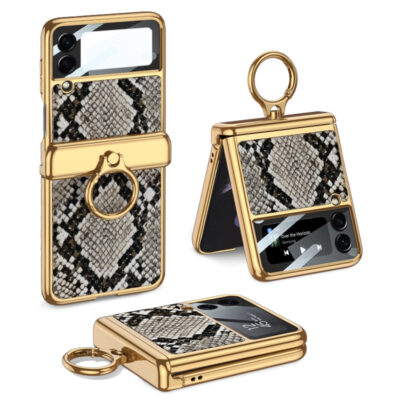 For Samsung Galaxy Z Flip3 5G GKK Integrated Plating + Leather Flip Phone Case(Python Texture)