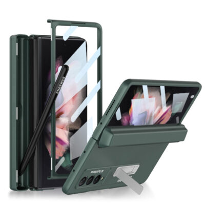 For Samsung Galaxy Z Fold3 5G GKK Integrated Magnetic Full Coverage Phone Flip Case with Pen Box(Dark Night Green)