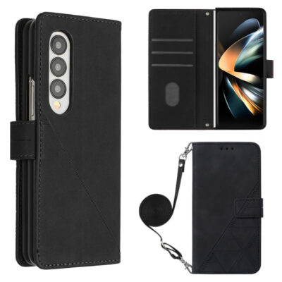 For Samsung Galaxy Z Fold3 5G Crossbody 3D Embossed Flip Leather Phone Case(Black)